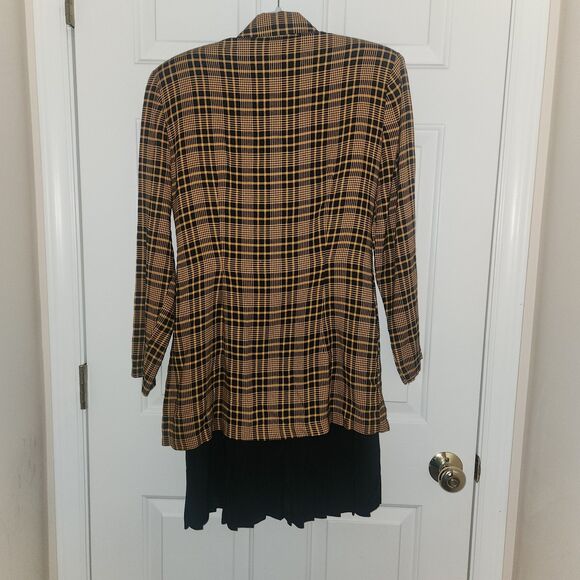 Vintage Womens Scarlett Two Piece Suit Black Dress Plaid Yellow Blazer Size 9/10 - Picture 2 of 10